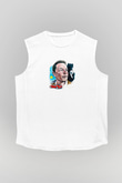 Elon Musk Baskılı Beyaz Unisex Kolsuz Tişört - Tshirt