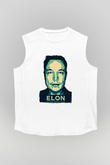 Elon Musk Baskılı Beyaz Unisex Kolsuz Tişört - Tshirt