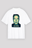 Elon Musk Baskılı Beyaz Unisex Oversize Tişört - Tshirt