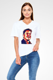 Elon Musk Baskılı Beyaz Unisex V Yaka Tişört - Tshirt
