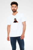 Elon Musk Baskılı Beyaz Unisex V Yaka Tişört - Tshirt