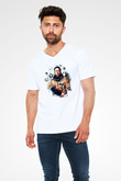 Elon Musk Baskılı Beyaz Unisex V Yaka Tişört - Tshirt