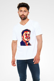 Elon Musk Baskılı Beyaz Unisex V Yaka Tişört - Tshirt