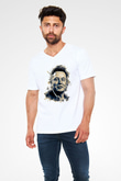 Elon Musk Baskılı Beyaz Unisex V Yaka Tişört - Tshirt