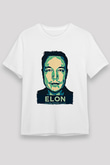 Elon Musk Baskılı Unisex Beyaz Tişört - Tshirt