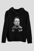 Elon Musk Baskılı Unisex Siyah Kapüşonlu Sweatshirt