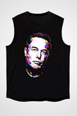 Elon Musk Baskılı Unisex Siyah Kolsuz Tişört - Tshirt