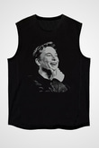 Elon Musk Baskılı Unisex Siyah Kolsuz Tişört - Tshirt