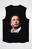 Elon Musk Baskılı Unisex Siyah Kolsuz Tişört - Tshirt