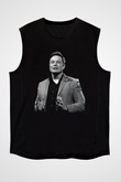 Elon Musk Baskılı Unisex Siyah Kolsuz Tişört - Tshirt