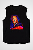 Elon Musk Baskılı Unisex Siyah Kolsuz Tişört - Tshirt