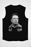 Elon Musk Baskılı Unisex Siyah Kolsuz Tişört - Tshirt