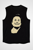 Elon Musk Baskılı Unisex Siyah Kolsuz Tişört - Tshirt