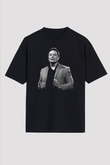 Elon Musk Baskılı Unisex Siyah Oversize Tişört - Tshirt