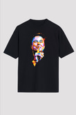 Elon Musk Baskılı Unisex Siyah Oversize Tişört - Tshirt