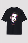 Elon Musk Baskılı Unisex Siyah Oversize Tişört - Tshirt