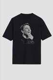 Elon Musk Baskılı Unisex Siyah Oversize Tişört - Tshirt