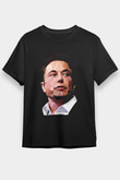 Elon Musk Baskılı Unisex Siyah Tişört - Tshirt