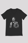 Elon Musk Baskılı Unisex Siyah V Yaka Tişört - Tshirt