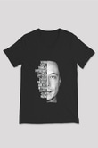 Elon Musk Baskılı Unisex Siyah V Yaka Tişört - Tshirt