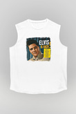 Elvis Presley Baskılı Unisex Beyaz Kolsuz Tişört