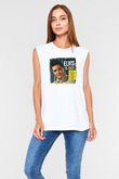Elvis Presley Baskılı Unisex Beyaz Kolsuz Tişört
