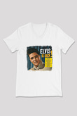 Elvis Presley Baskılı Unisex Beyaz V Yaka Tişört