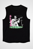 Elvis Presley Baskılı Unisex Siyah Kolsuz Tişört