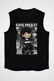Elvis Presley Baskılı Unisex Siyah Kolsuz Tişört