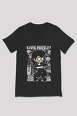 Elvis Presley Baskılı Unisex Siyah V Yaka Tişört