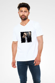 Eminem Baskılı Beyaz V Yaka Unisex Tişört