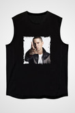 Eminem Baskılı Unisex Siyah Kolsuz Tişört