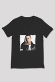 Eminem Baskılı Unisex Siyah V Yaka Tişört