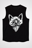 Entellektüel Kedi Baskılı Unisex Siyah  Kolsuz Tişört