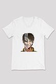 Eren Jaeger Baskılı Beyaz Unisex V Yaka Tişört - Tshirt
