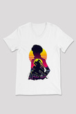 Eren Jaeger Baskılı Beyaz Unisex V Yaka Tişört - Tshirt