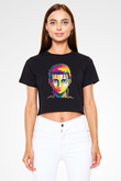 Eren Jaeger Baskılı Siyah Crop Top Kadın Tişört - Tshirt
