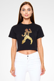Eren Jaeger Baskılı Siyah Crop Top Kadın Tişört - Tshirt