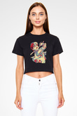 Eren Jaeger Baskılı Siyah Crop Top Kadın Tişört - Tshirt
