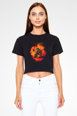 Eren Jaeger Baskılı Siyah Crop Top Kadın Tişört - Tshirt