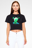 Eren Jaeger Baskılı Siyah Crop Top Kadın Tişört - Tshirt