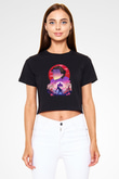 Eren Jaeger Baskılı Siyah Crop Top Kadın Tişört - Tshirt