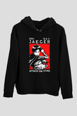 Eren Jaeger Baskılı Unisex Siyah Hoodie