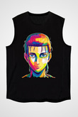 Eren Jaeger Baskılı Unisex Siyah Kolsuz Tişört - Tshirt