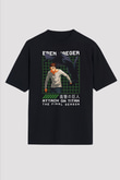 Eren Jaeger Baskılı Unisex Siyah Oversize Tişört - Tshirt