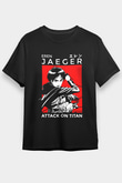 Eren Jaeger Baskılı Unisex Siyah Tişört - Tshirt