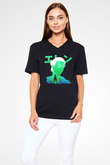 Eren Jaeger Baskılı Unisex Siyah V Yaka Tişört - Tshirt