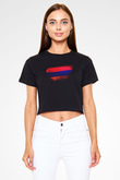 Ermenistan - Armenia Bayrağı Baskılı Kadın Crop Top Siyah Tişört