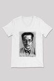 Erwin Schrödinger Baskılı Unisex V Yaka Beyaz Tişört - Tshirt