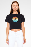 Eskrim - Fencing Baskılı Crop Top Siyah Kadın Tişört - Tshirt